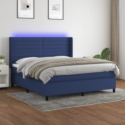 vidaXL - Boxspring - met - matras - en - LED - stof - blauw - 160x200 - cm