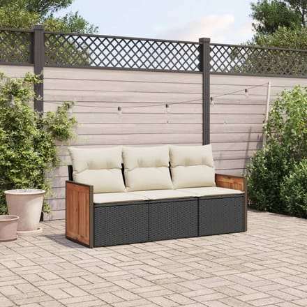 vidaXL - 3-delige - Loungeset - met - kussens - poly - rattan - zwart