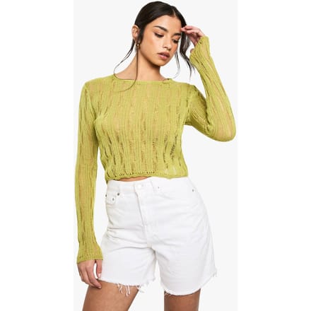 boohoo Dames Ladder Detail Trui | Limoen | Maat: Medium