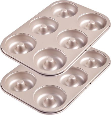 Donut Pan - Bakvorm Ring - Zelf Donuts Bakken - Antiaanbak Coating - 6 Holtes Set 2 - Champagne Goud