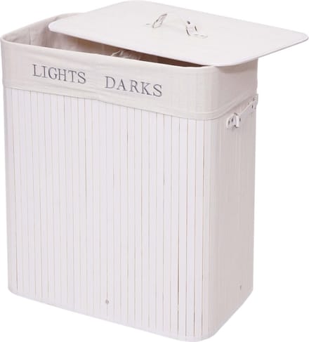 Wasmand MCW-C21, Wasbox Wasbox, bamboe 2 compartimenten 63x55x34cm 100l ~ wit
