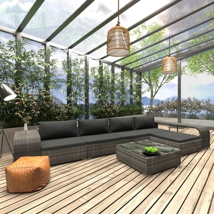 vidaXL - 8-delige - Loungeset - met - kussens - poly - rattan - grijs