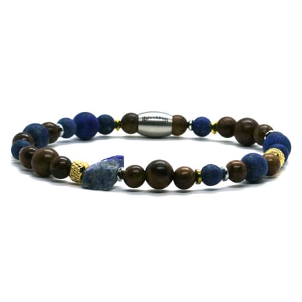 IbizaMen - Heren - armband - lapis lazuli - goud - RVS - 21cm