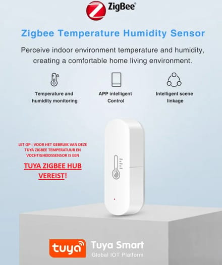 Tuya Zigbee 3.0 - Temperatuur- & Luchtvochtigheidssensor - Real-time Monitoring - Smart Life App - Draadloos & Compact