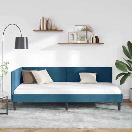vidaXL - Hoek - Bed - Frame - Blauw - 90 - x - 190 - cm - Fluweel