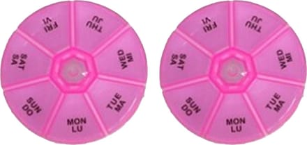 Gerimport Medicijnen doosje/pillendoosje - 2x - 7-vaks - roze - geschikt voor 7 dagen