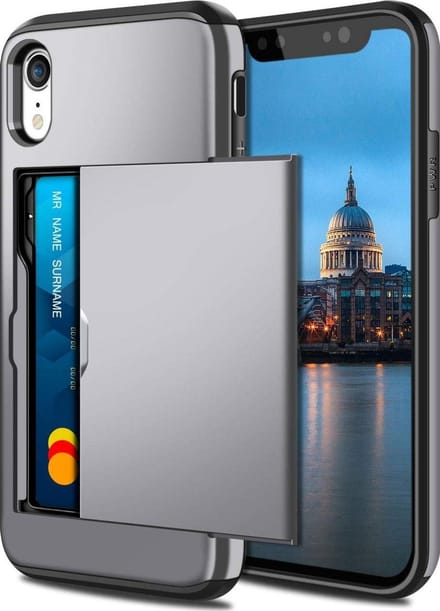 Geschikt voor Apple iPhone XR Backcover | Grijs | Pasjeshouder