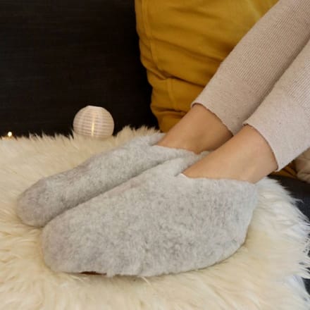 wollen sloffen 100% wol pantoffels -grijs laag model- maat 37