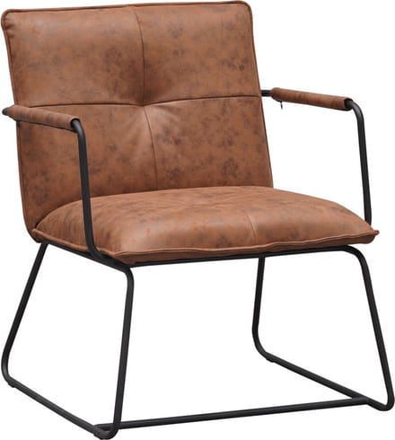 Dimehouse Industriële fauteuil cognac eco-leer Hailey - Leer - Industrieel