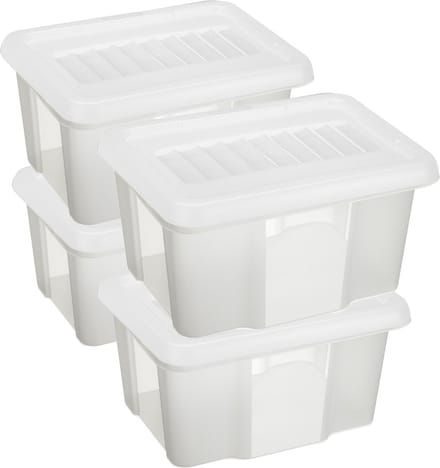Sunware set van 4x opslagboxen kunststof 24 liter transparant 42 x 33 x 22 cm met afsluitbare deksel
