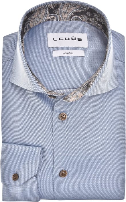 Ledub modern fit overhemd - popeline - middenblauw - Strijkvrij - Boordmaat: 52