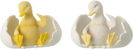 J-Line decoratie Eend in Eierschaal - polyresin - wit/geel - small - 2 stuks