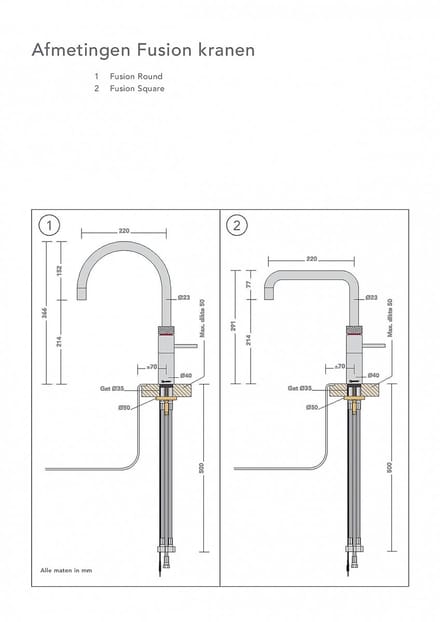 Quooker Fusion square rose koper met Combi+ reservoir