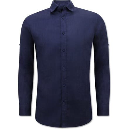 Linnen Overhemd Heren - Regular Fit - Blanco - Donker Blauw
