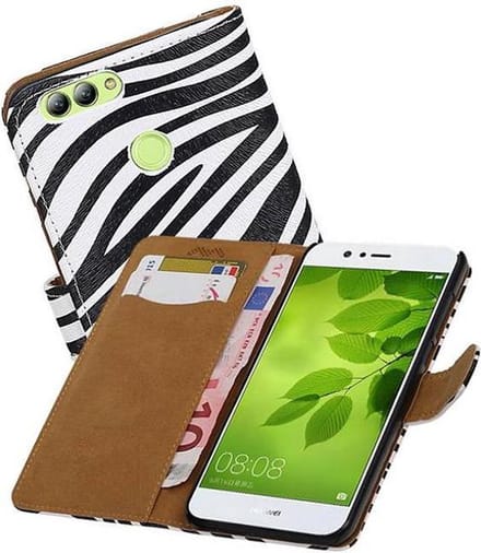 Zebra Bookstyle Wallet Case Hoesjes Geschikt voor Huawei Nova 2 Wit