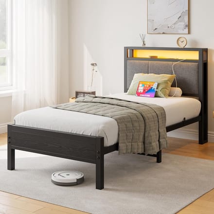 Eenpersoonsbed Metaal 90x200 cm met Opberghoofdeinde en USB Laadstation