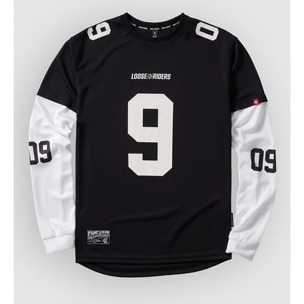 Loose Riders Nine Lives Varsity White Long Sleeve Jersey zwart