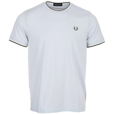 Fred Perry Twin tipped t-shirt - dusky blue ecru laurel wreath green