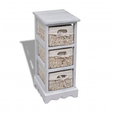 vidaXL - Opbergkast - met - 3 - weefmanden - hout - wit