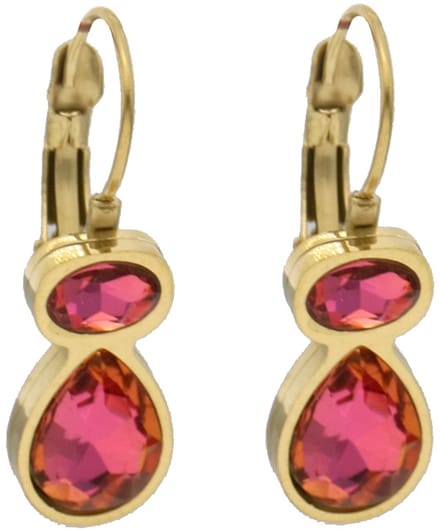 Oorbellen - RVS - kristallen - 2,5 cm - roze