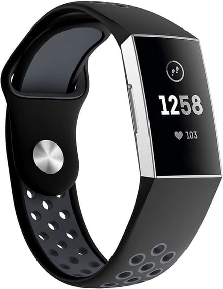 New Age Devi - Siliconen Sportbandje geschikt voor Fitbit Charge 3 4 - ML - Zwart Grijs