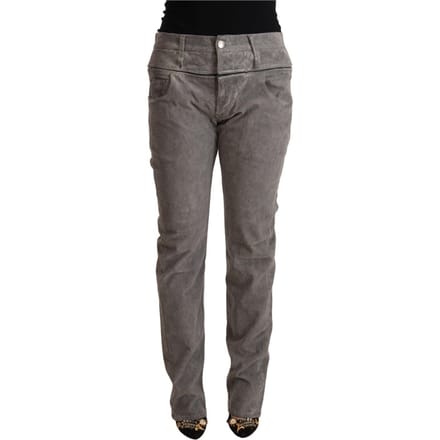 Acht Grijze Katoenen Rechte Pasvorm Hoge Taille Broek