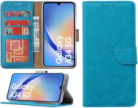 Samsung Galaxy A54 hoesje - Bookcase met pasjeshouder - Turquoise