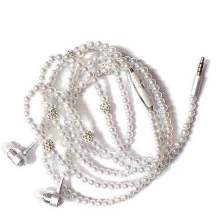 Sieraden Parelsnoer Stereo-oortelefoon met microfoon 3,5 mm in-ear hoofdtelefoon Bekabelde hoofdtelefoon wit