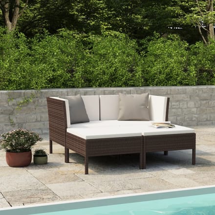 vidaXL - 4-delige - Loungeset - met - kussens - poly - rattan - bruin