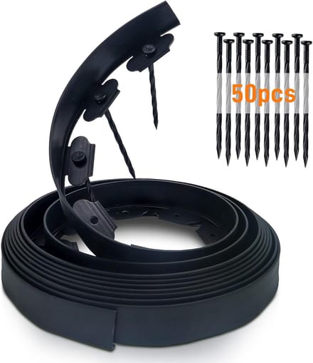 Flexibele zwarte gazonrand 10 m - hoogte 5 cm - met 50 palen - afbakening bloembedden en tuinpaden