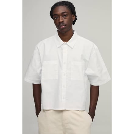 Oversized Crop Half Sleeve Oxford Shirt | White | Size Medium