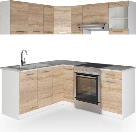 Vicco Hoekkeuken R-Line, Sonoma/Wit, 187 x 167 cm, WB Marmer