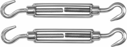 AMIG Spanschroeven/draadspanner met haak/haak - 2x - 7cm - 316L RVS - 100kg - M5 schroefdraad