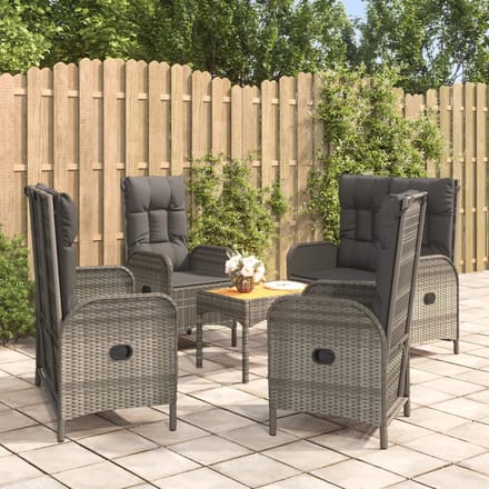vidaXL - 5-delige - Tuinset - met - kussens - poly - rattan - grijs