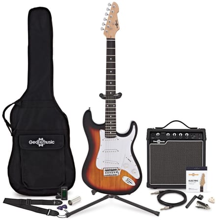 LA Elektrische Gitaar, Sunburst, + 15W Versterker & Accessoirepakket
