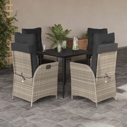 vidaXL - 5-delige - Tuinset - met - kussens - poly - rattan - lichtgrijs