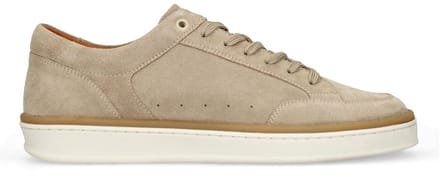 Manfield - Heren - Beige suède sneakers - Maat 45