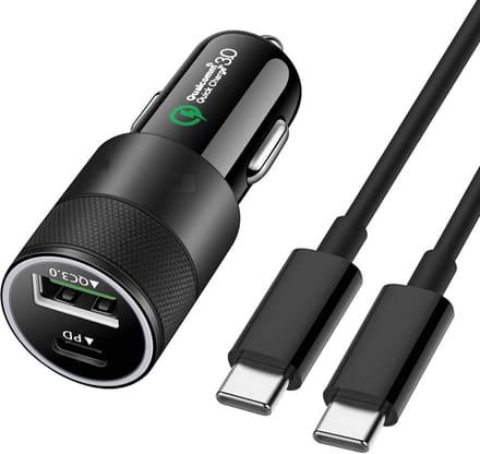 Autolader USB A & USB C + USB C kabel - Auto oplader USB - USB C autolader 2 poorten - Auto lader - Sigarettenaansteker USB oplader auto - Snellader