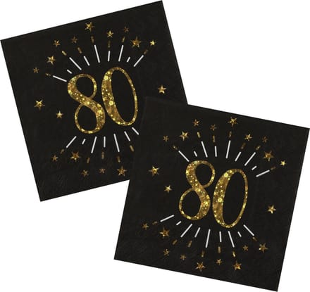 Verjaardag feest servetten leeftijd - 20x7 - 80 jaar - goud - 33 x 33 cm