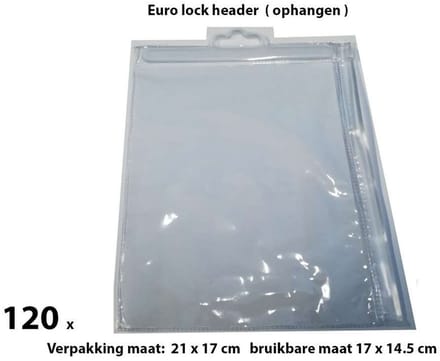 PVC Durable Zipper bag - Retail Verpakking - Euro header - Klein - 120 Pack