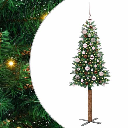 vidaXL - Slanke - Kerstboom - Groen - 150 - cm - PVC - en - massief - dennenhout