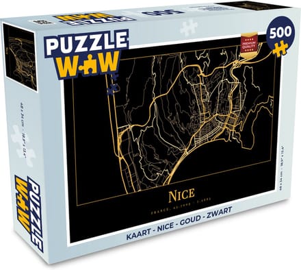 Puzzel Kaart - Nice - Goud - Zwart - Legpuzzel - Puzzel 500 stukjes