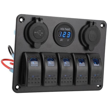 Schakelpaneel DC 12 tot 24V 5-voudig Aluminiumlegering IP65 Waterbestendig Voorbedraad Tuimelschakelaarpaneel