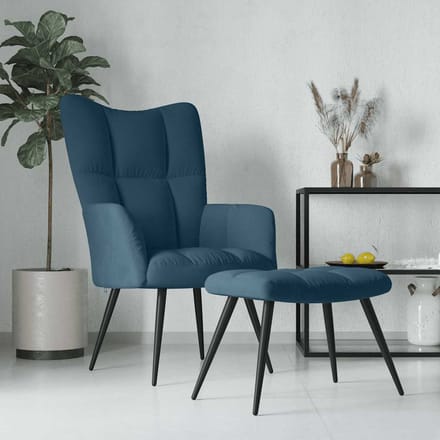 vidaXL - Relaxstoel - met - voetenbank - fluweel - blauw
