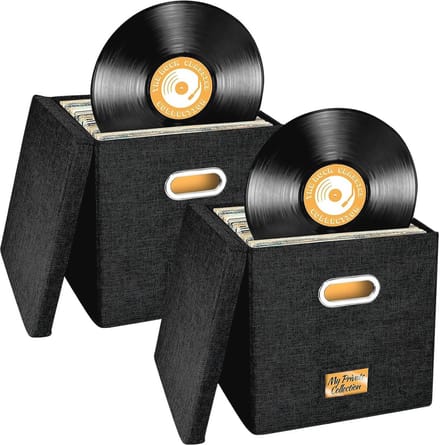 Vinyl Record Storage Box - 2PCS Foldable LP Organizer for 100+ Records, Albums, CDs, and More