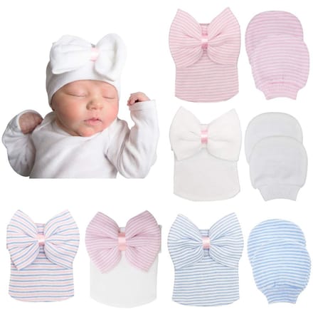 Dailygoods- Geboortemuts Handgemaakt - 5 Mutsjes - 3 Paar Wanten