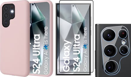 Hoesje geschikt voor Samsung Galaxy S24 Ultra - Screenprotector PET & Camera - Mat Back Case Roze
