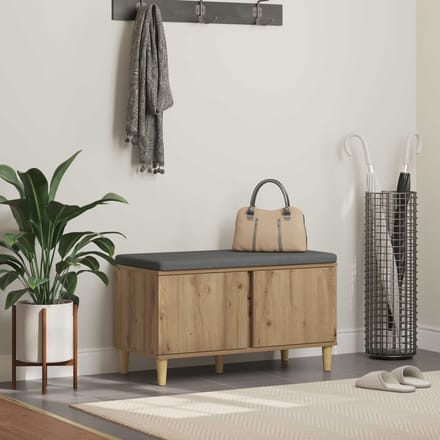 vidaXL - Hallenbank - Artisan - Eik - 80 - x - 38 - x - 46 - cm - Geengineerd - Hout - en - Stof