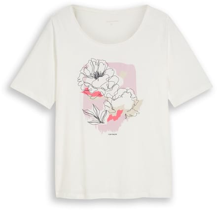 Tom Tailor - Plus Size - T-shirt met print - Maat 54 - Whisper White