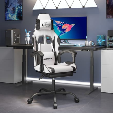 vidaXL - Gamestoel - met - voetensteun - kunstleer - wit - en - zwart